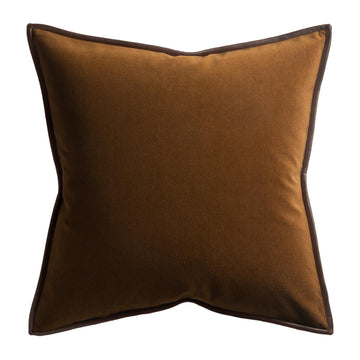 Merino Velvet Cushion with Leather Trim